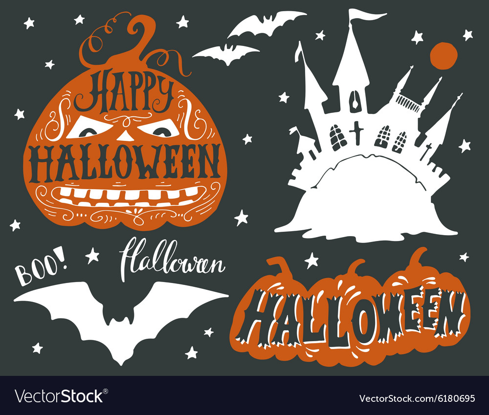 Collection silhouettes halloween symbols Vector Image