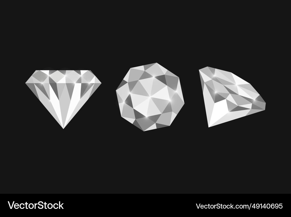 Diamonds from different angles isolated on black Vector Image