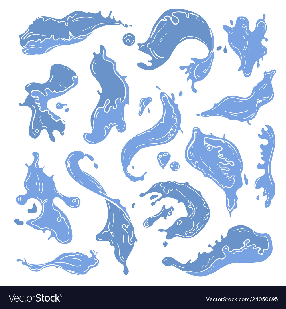 Drawing water splashes set Royalty Free Vector Image