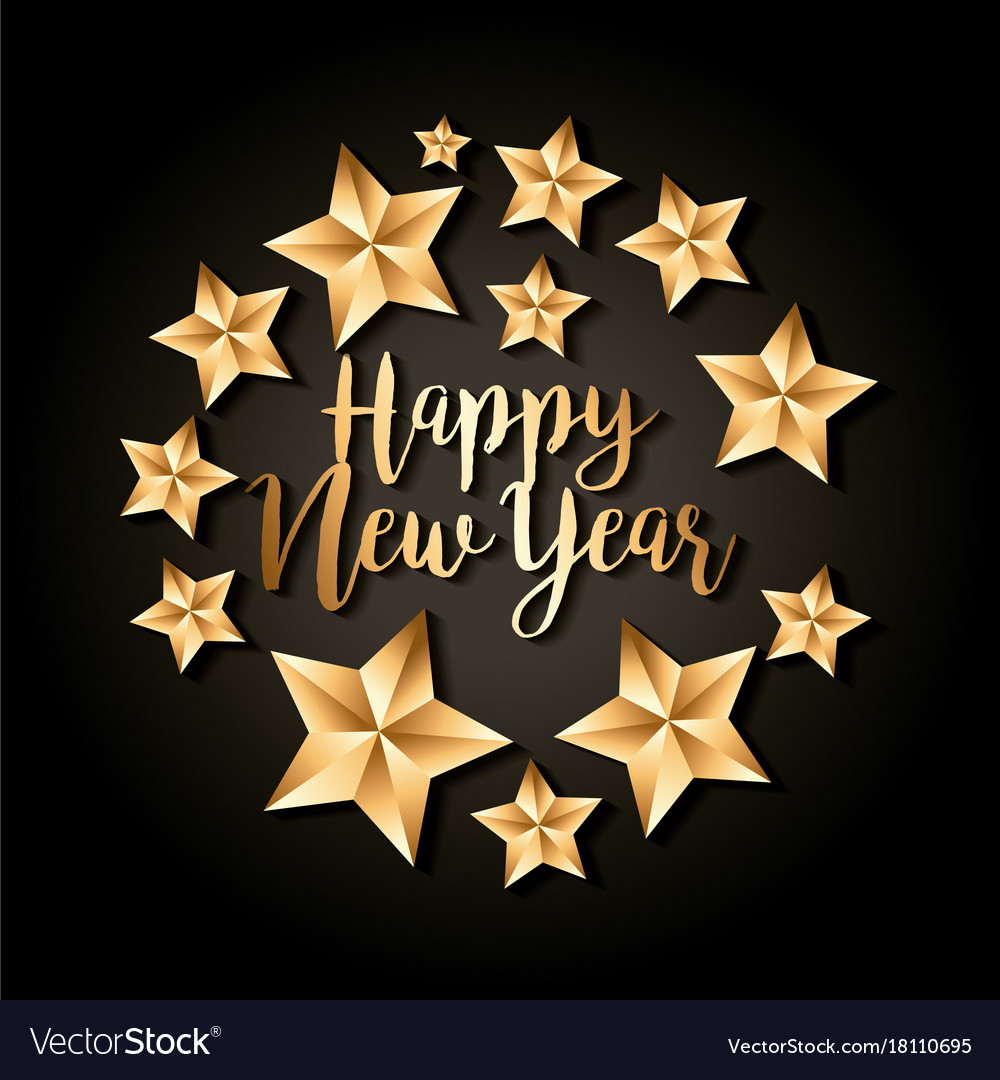 Happy new year golden star luxury decoraton black Vector Image