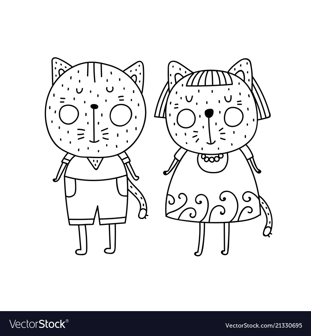 Two cats boy and girl Royalty Free Vector Image