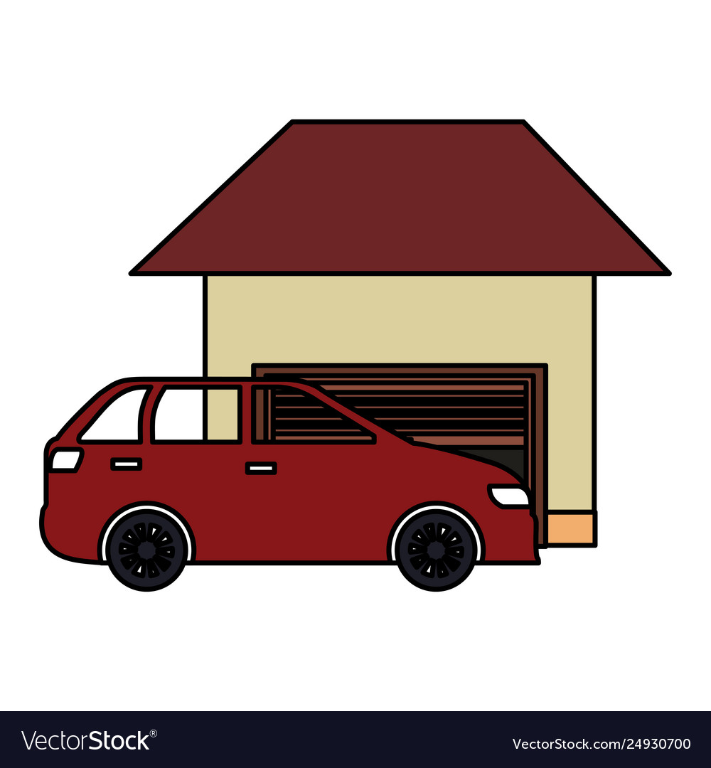 Car sedan vehicle with garage building Royalty Free Vector