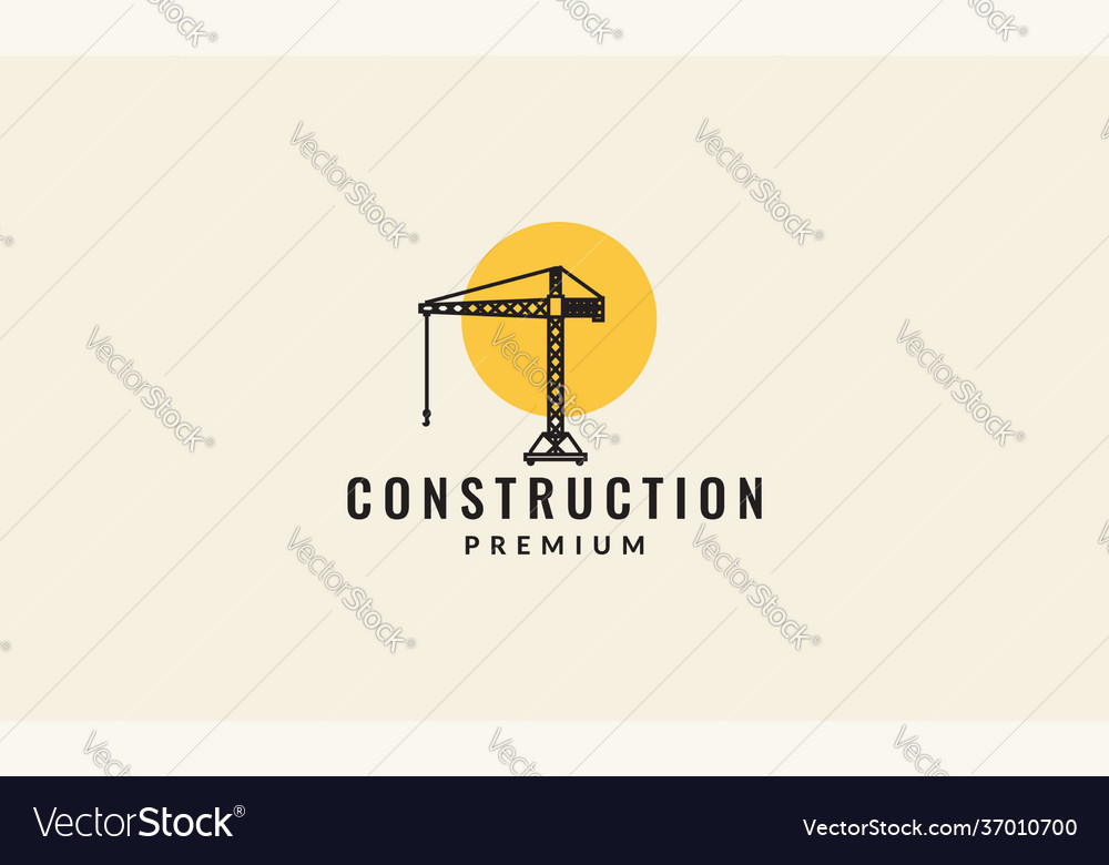 Crane construction lines with sunset logo symbol Vector Image