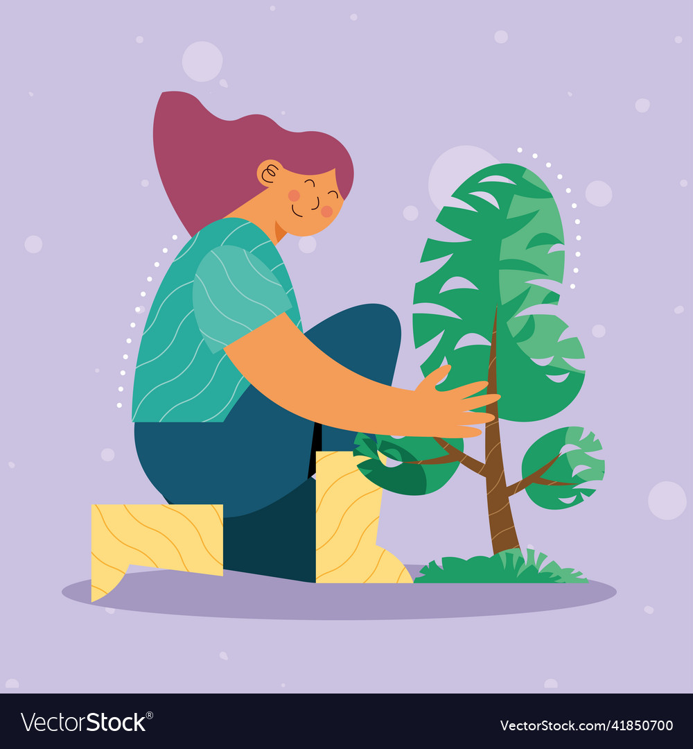 Female ecologist planting tree Royalty Free Vector Image