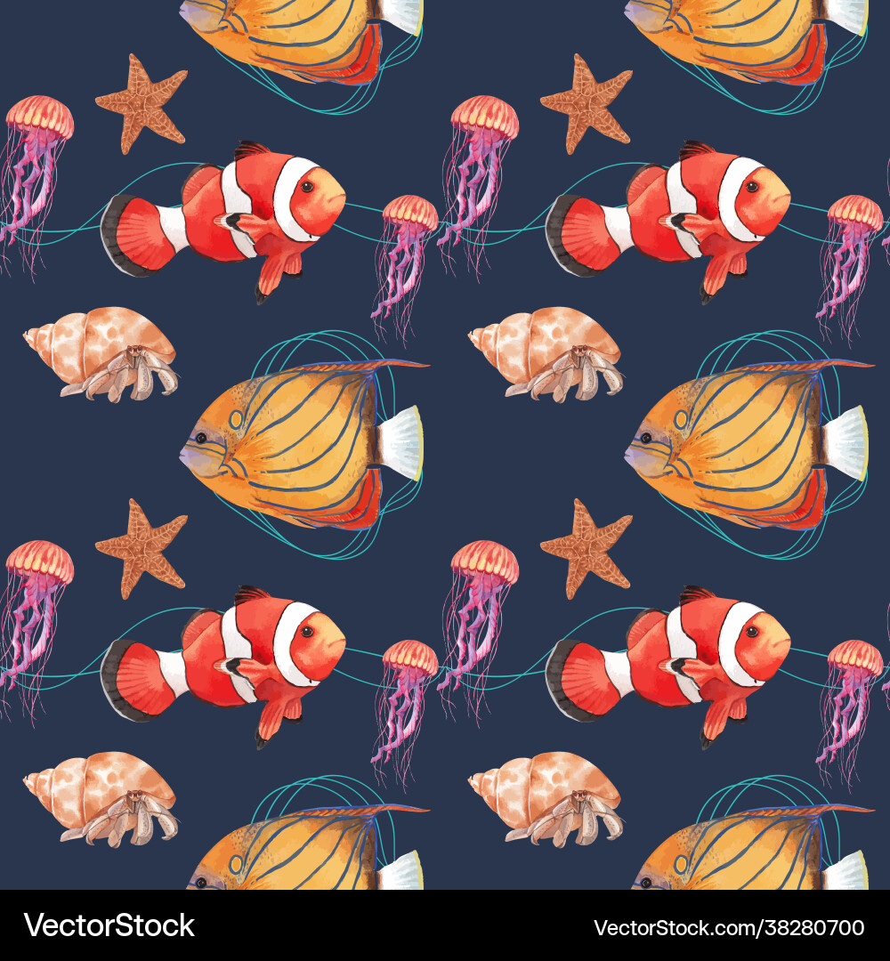 Pattern with sea life concept design watercolor Vector Image