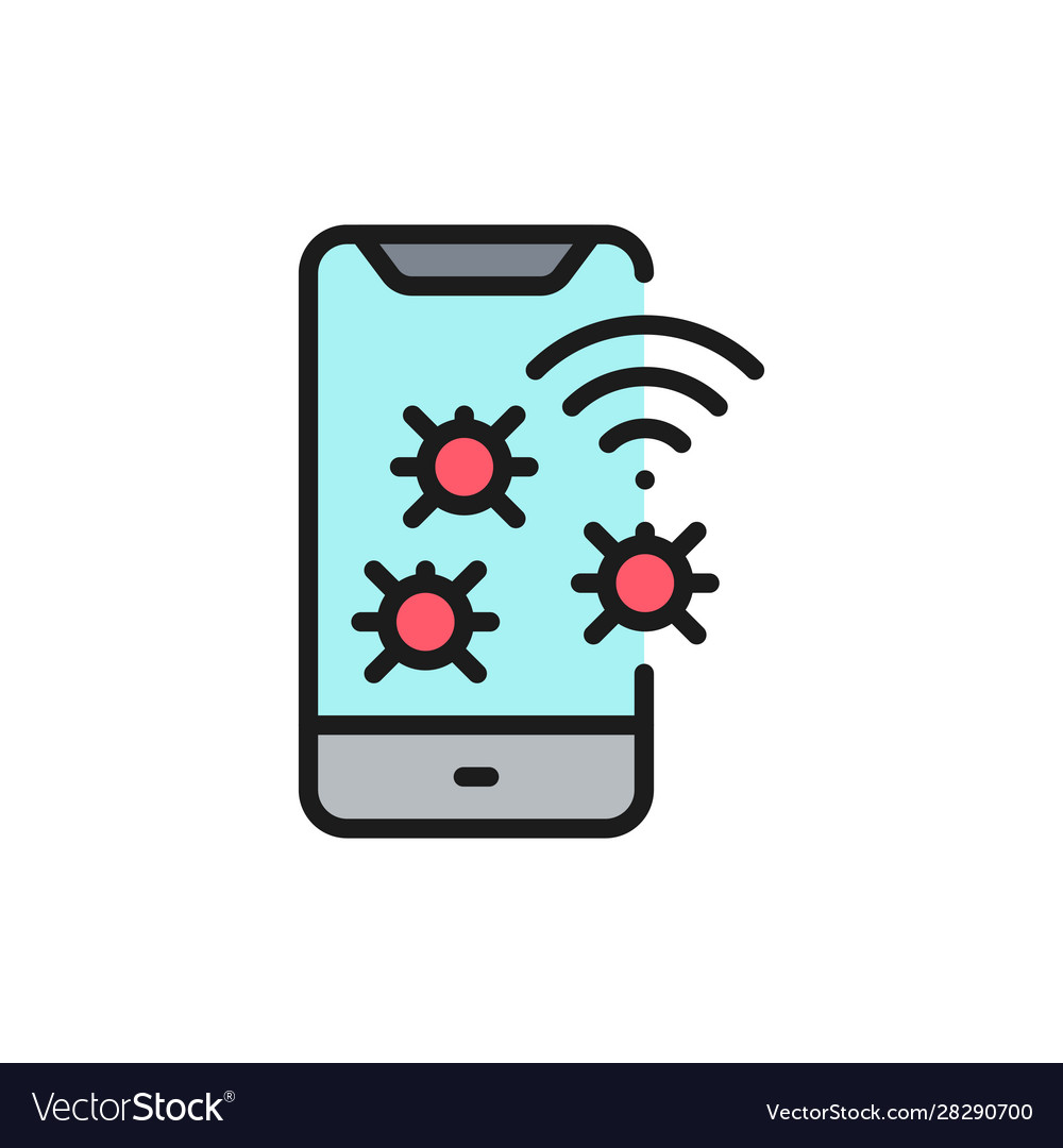 Phone virus mobile spam flat color line Royalty Free Vector