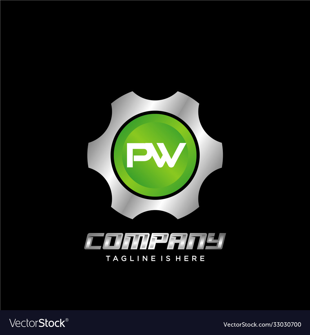 Pw initial gear icon logo design element Vector Image