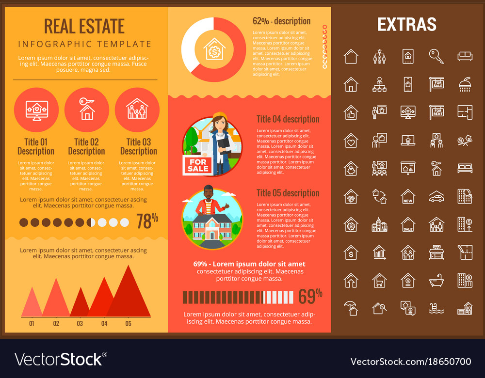real estate infographic template elements icons vector image