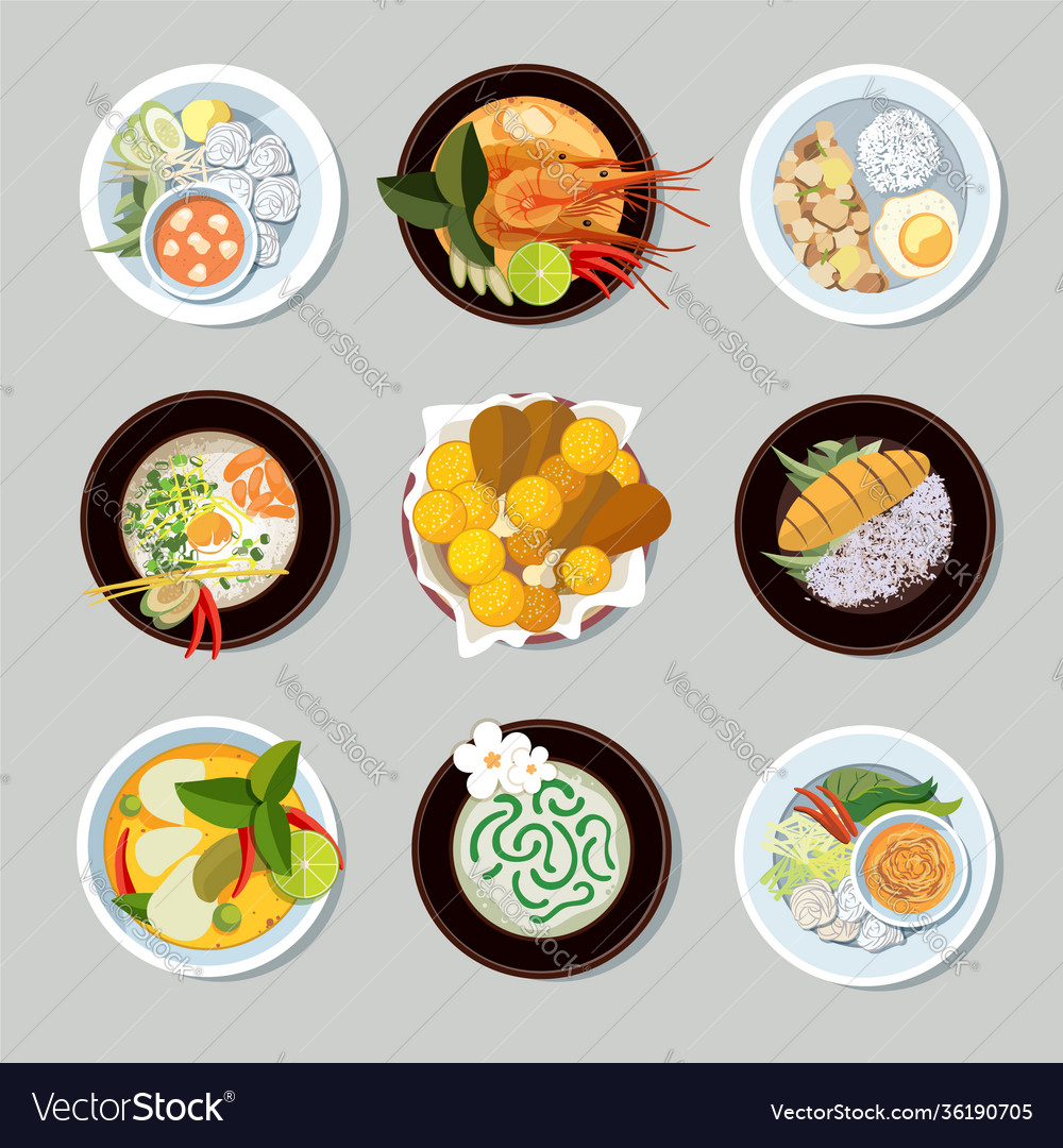 Thai food icons set Royalty Free Vector Image - VectorStock