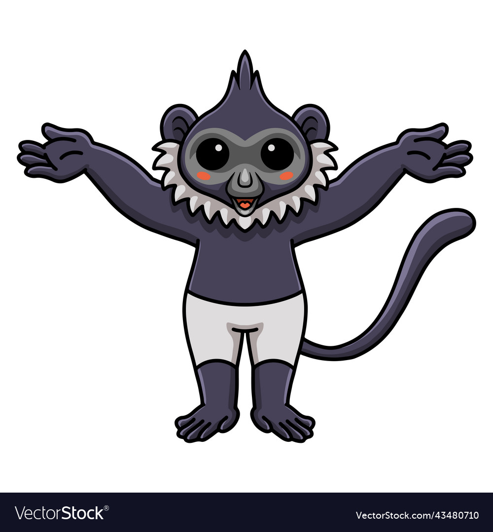 Cute delacours langur cartoon raising hands Vector Image