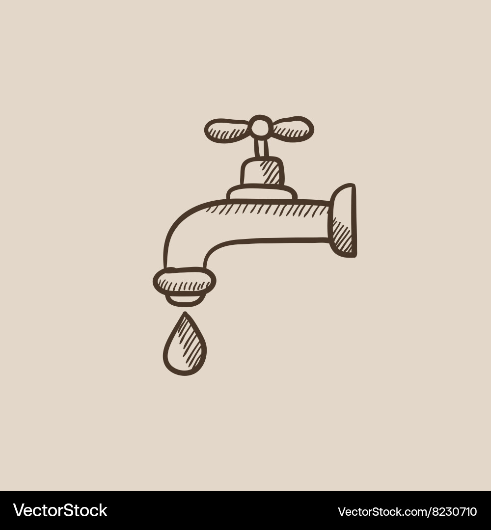 Faucet With Water Drop Sketch Icon Royalty Free Vector Image