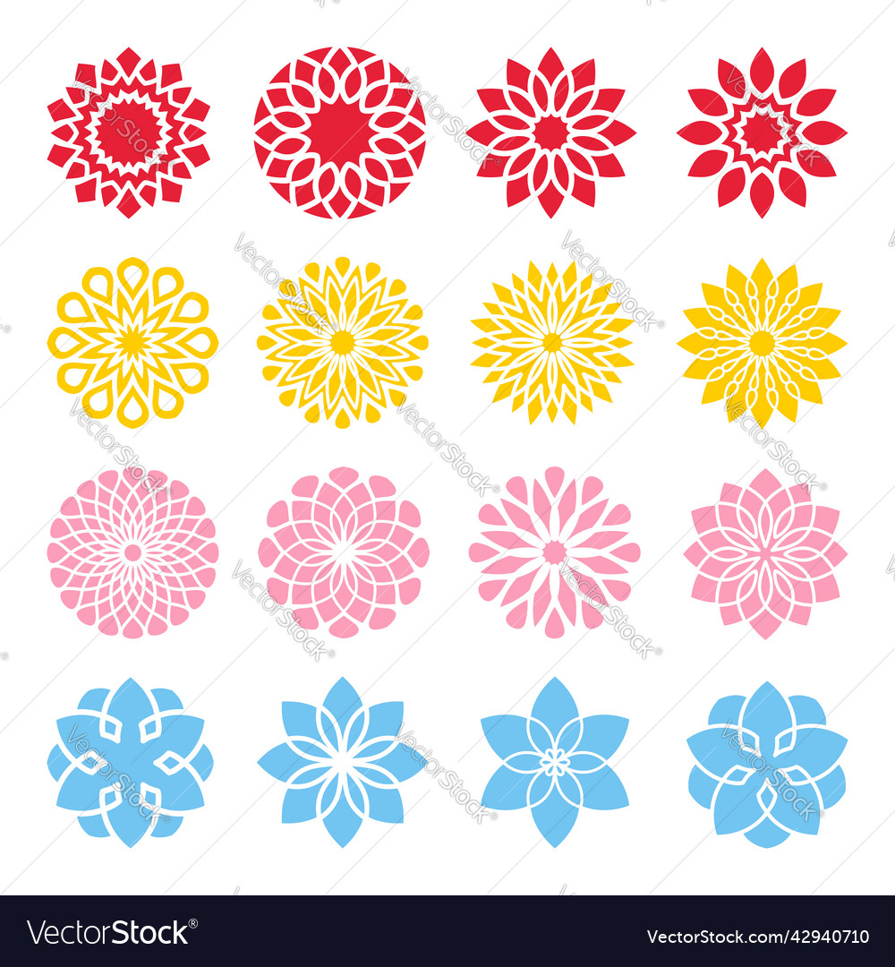Set of abstract simple flower silhouettes vector image Set of abstract simple flower silhouettes