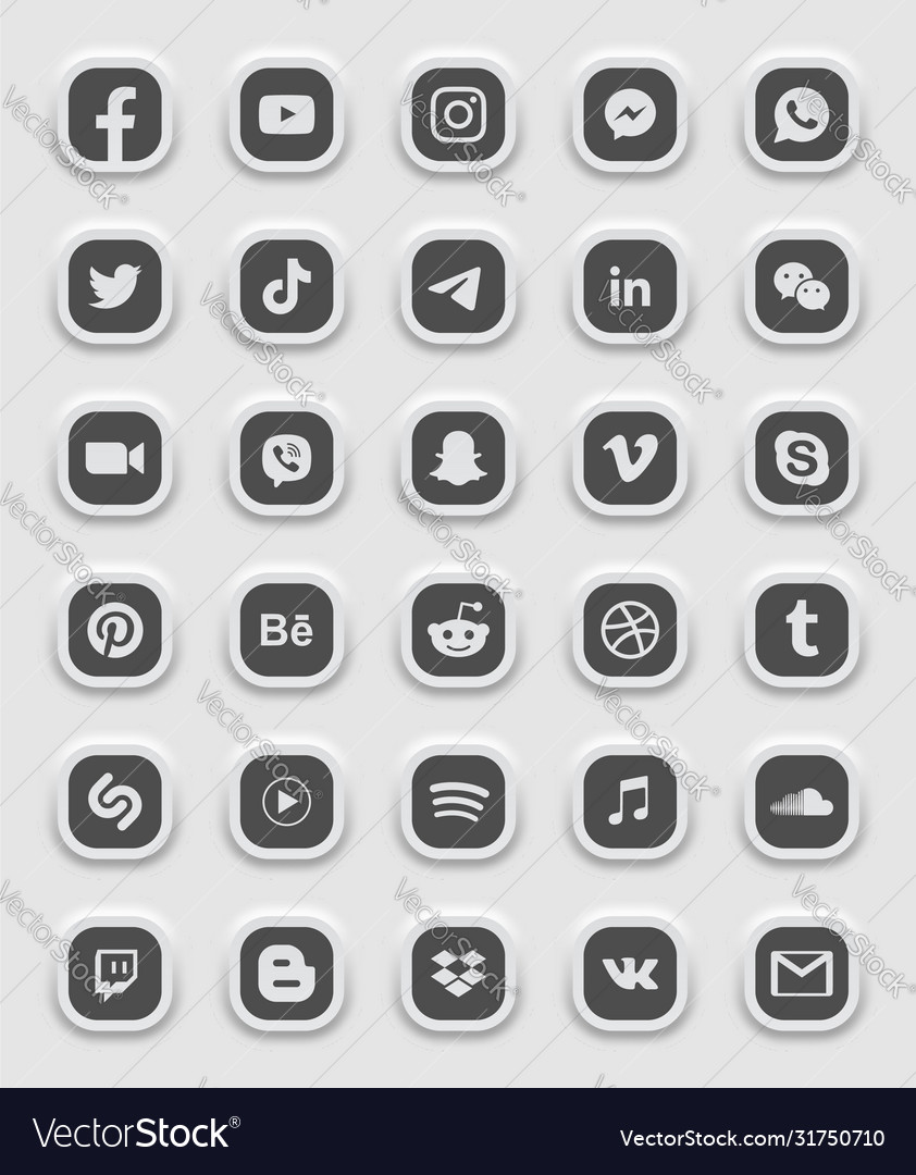 Social Media Icons Black White Facebook Instagram Twitter Vector Images 98