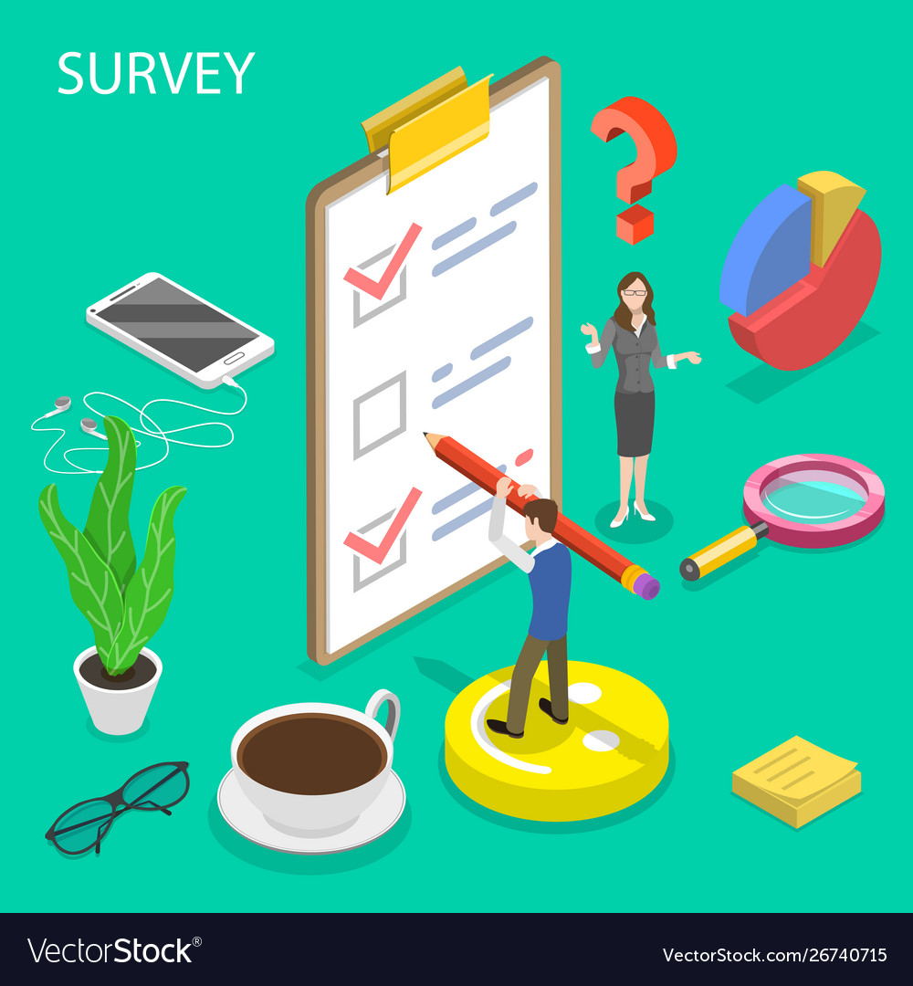 Isometric flat concept survey customer Royalty Free Vector