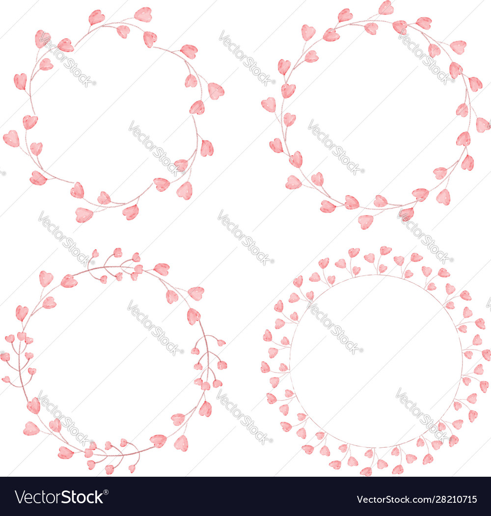 Watercolor heart wreath collection for valentines vector image Watercolor heart wreath collection for valentines