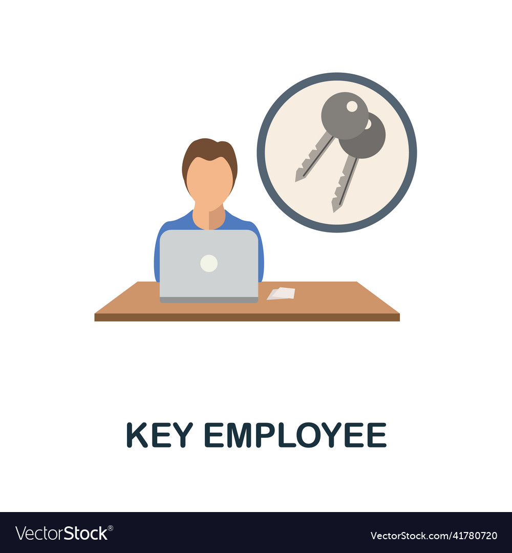 Key employee flat icon colored element sign from Vector Image