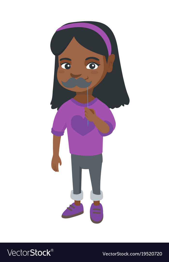 Little african-american girl with a fake mustache Vector Image