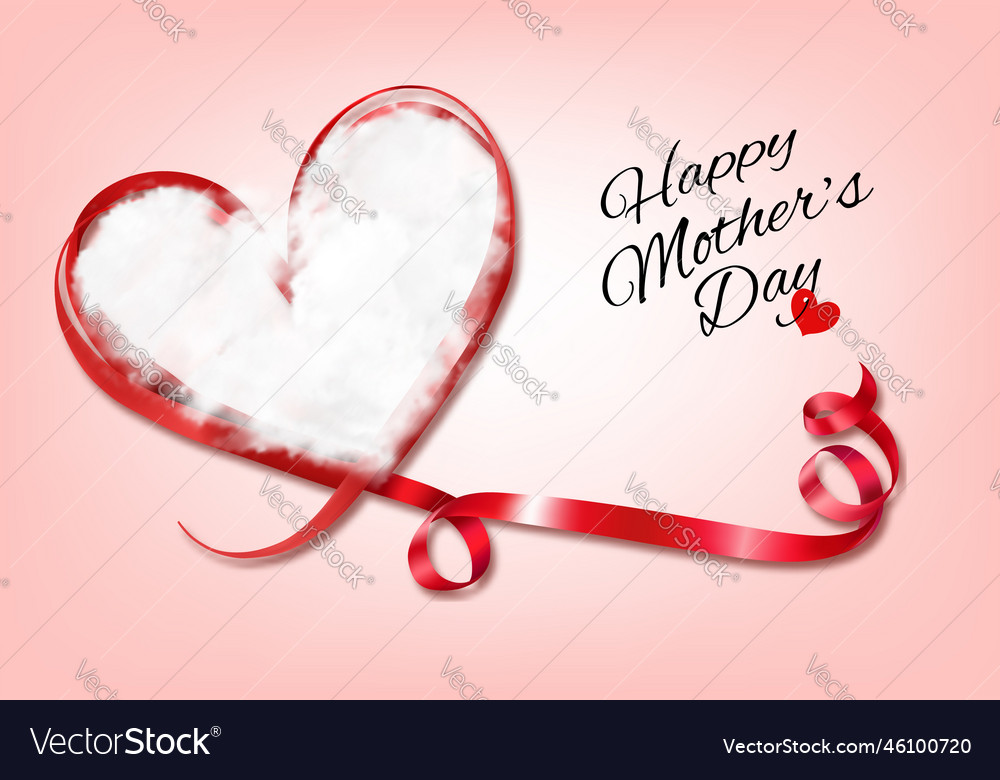 White cloud and ribbon shape heart on a pink Vector Image