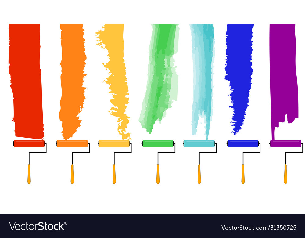 7 Types Colorful Paint Brush Strokes Royalty Free Vector