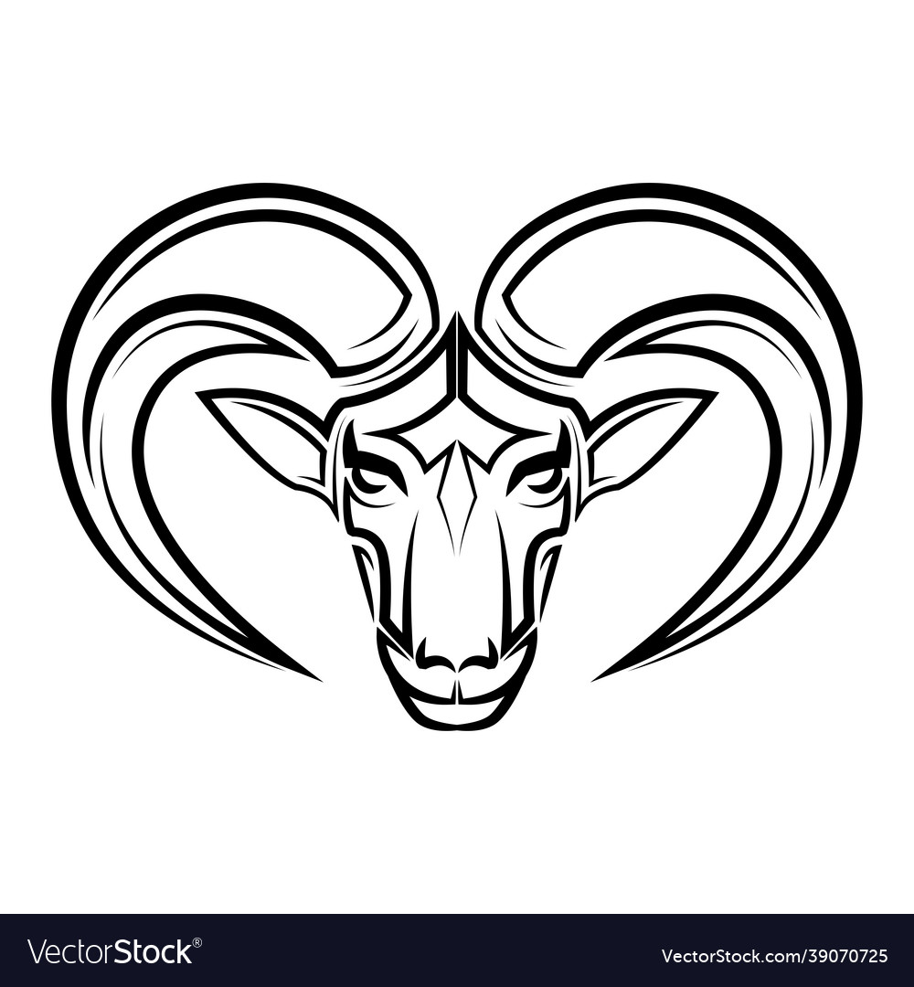 Black and white line art of barbary sheep head Vector Image