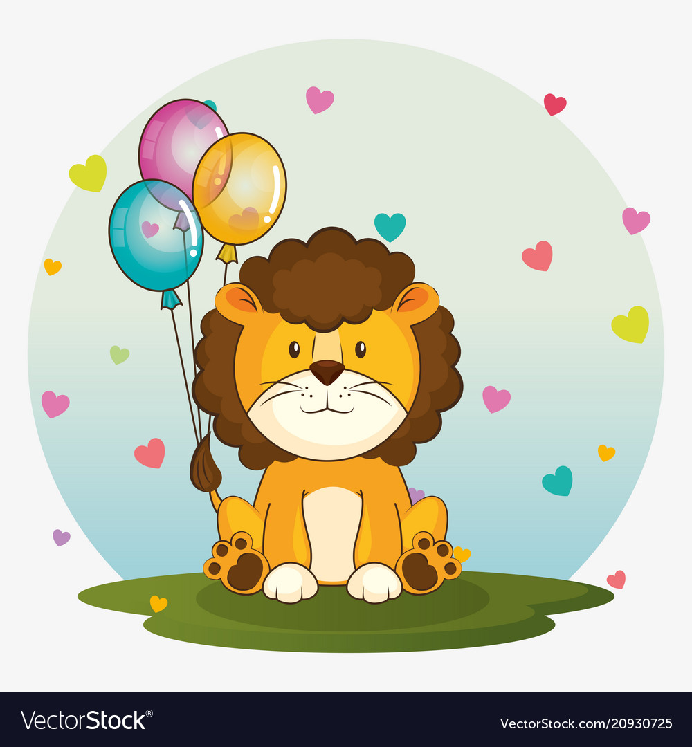 Happy birthday card with cute lion