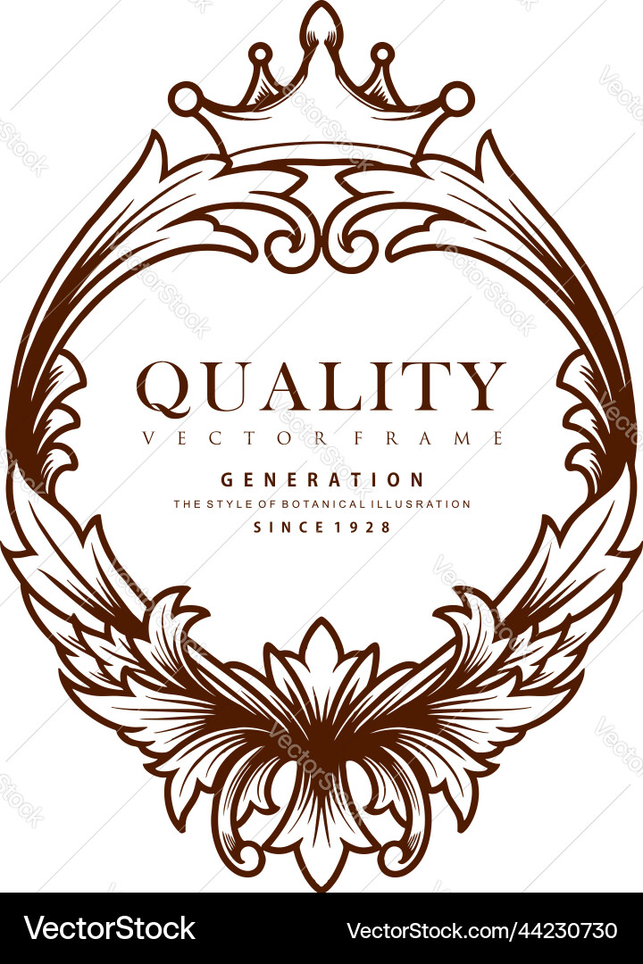 Floral frame ellipse with crown silhouette Vector Image