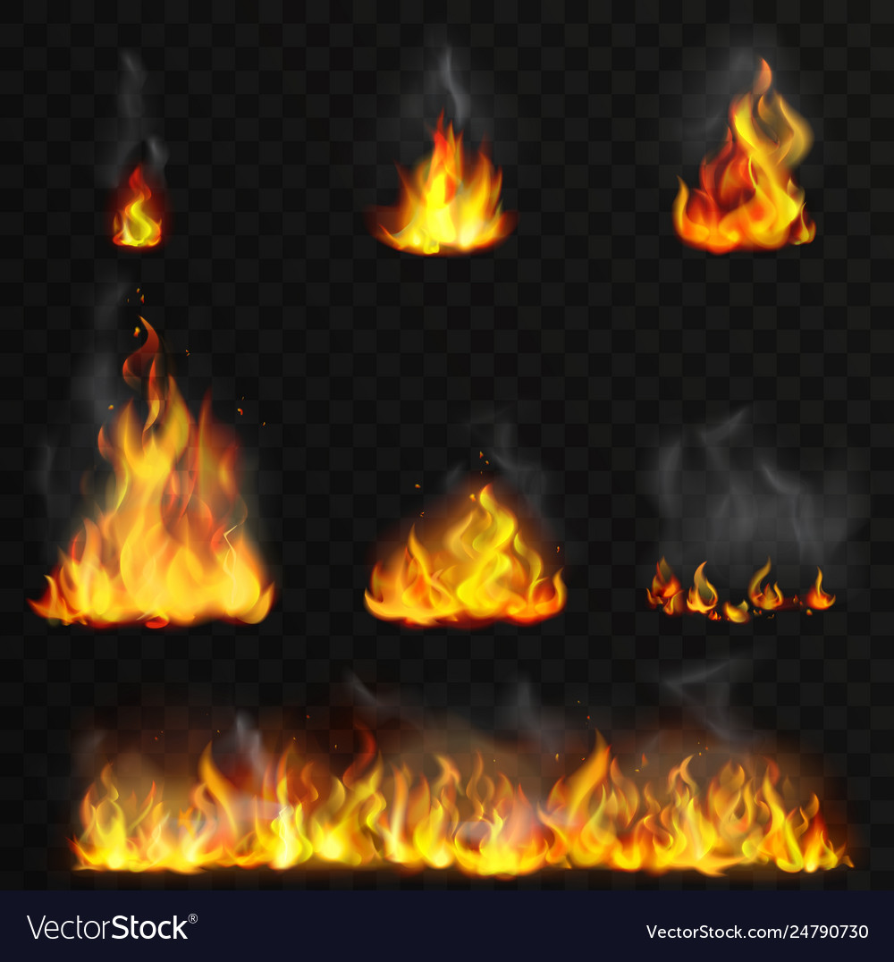 Realistic high detailed fire flames set Royalty Free Vector