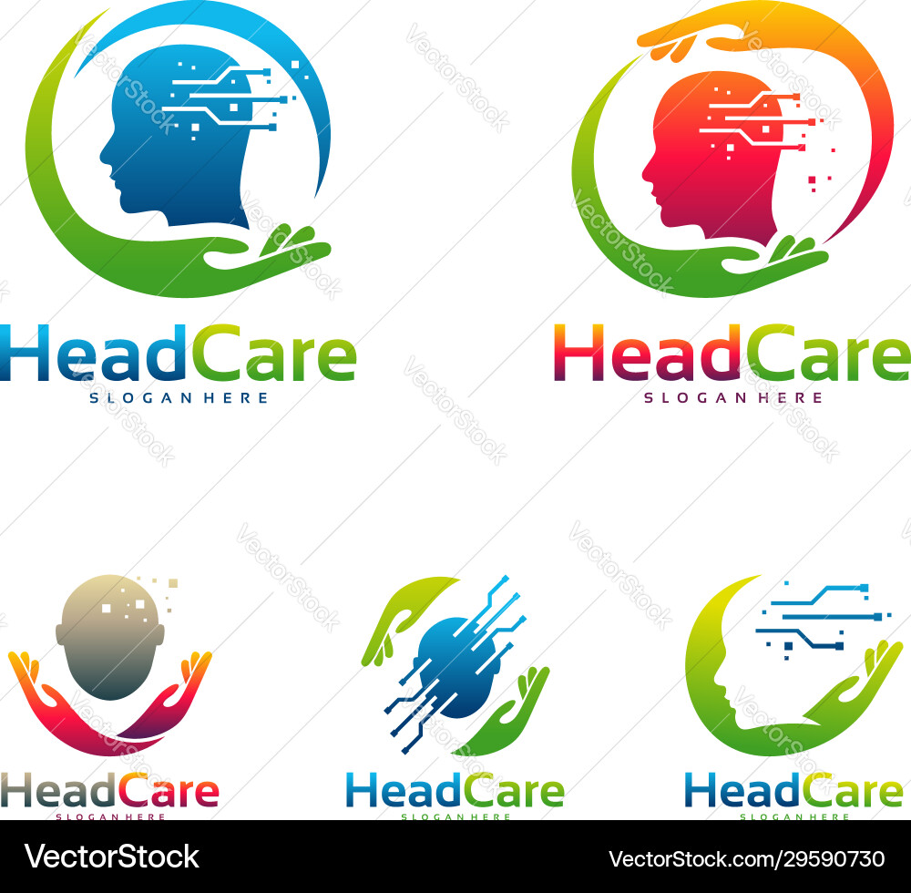Set head care logo designs concept brain care Vector Image