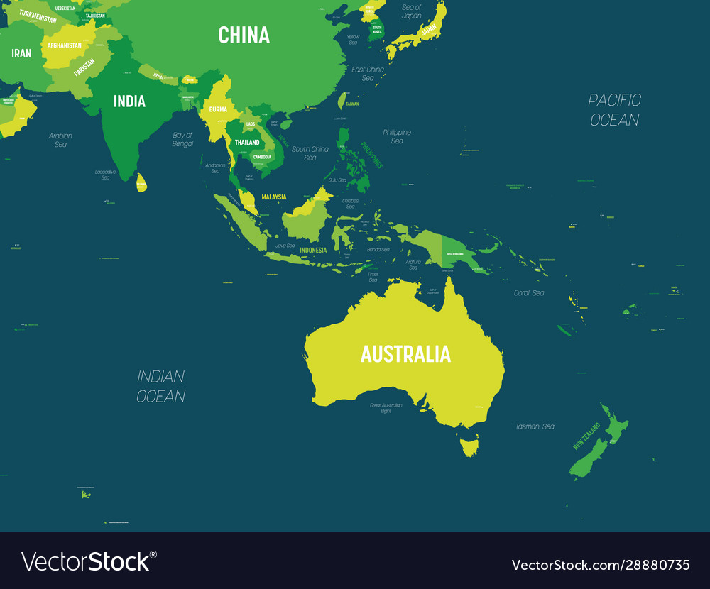 map of southeast asia and australia Australia And Southeast Asia Map Green Hue Vector Image map of southeast asia and australia