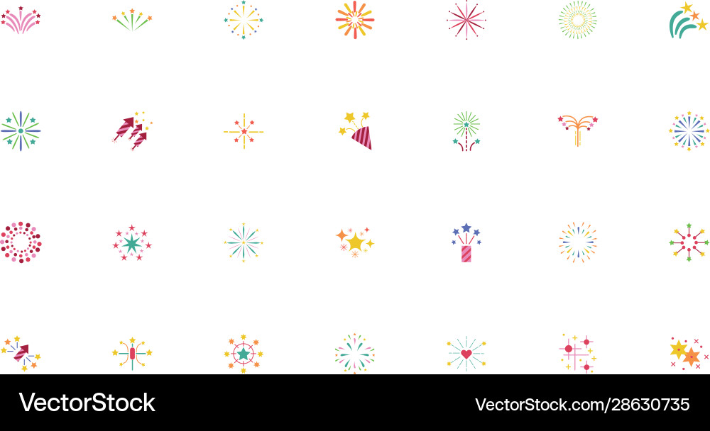 Bundle fireworks explosion splash set icons Vector Image