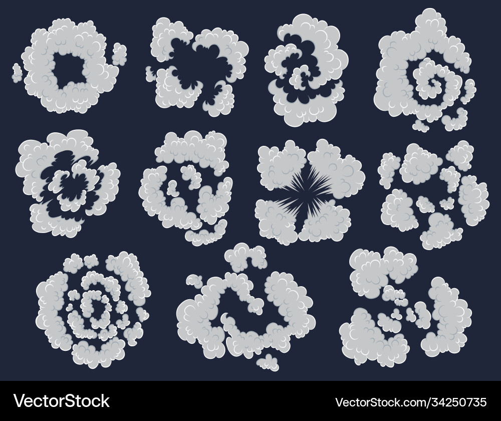 Explosion collection cartoon bombs explode effect Vector Image