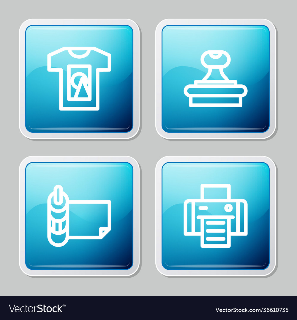 Set line t-shirt stamp roll paper and printer Vector Image
