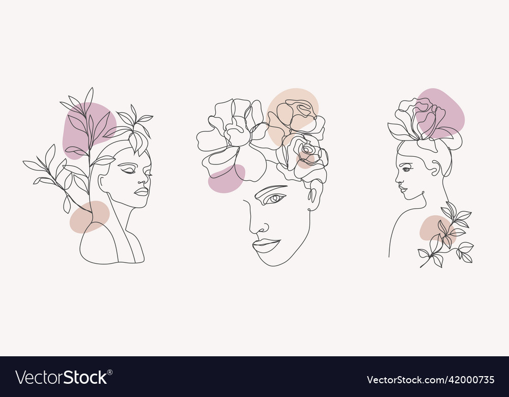 Set of women faces bodies line art Royalty Free Vector Image