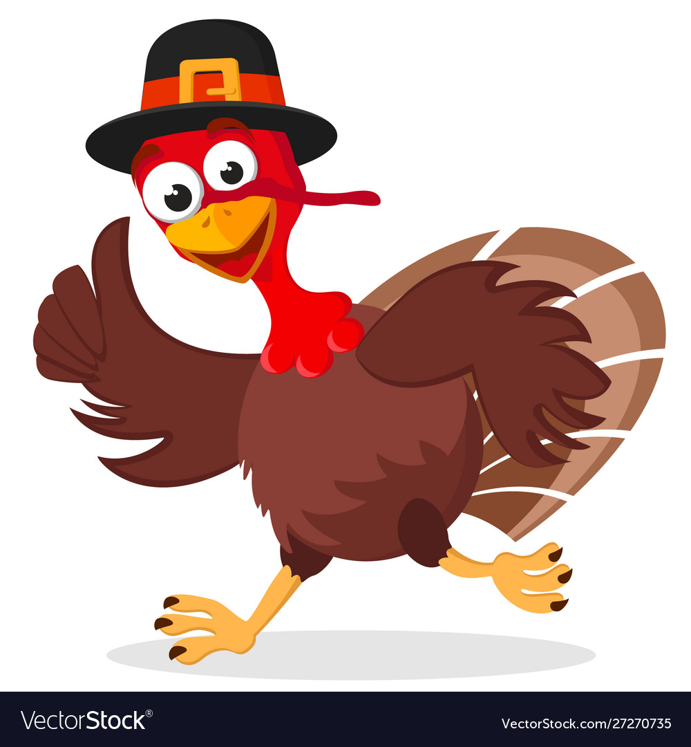 Turkey in a hat runs on white background Vector Image