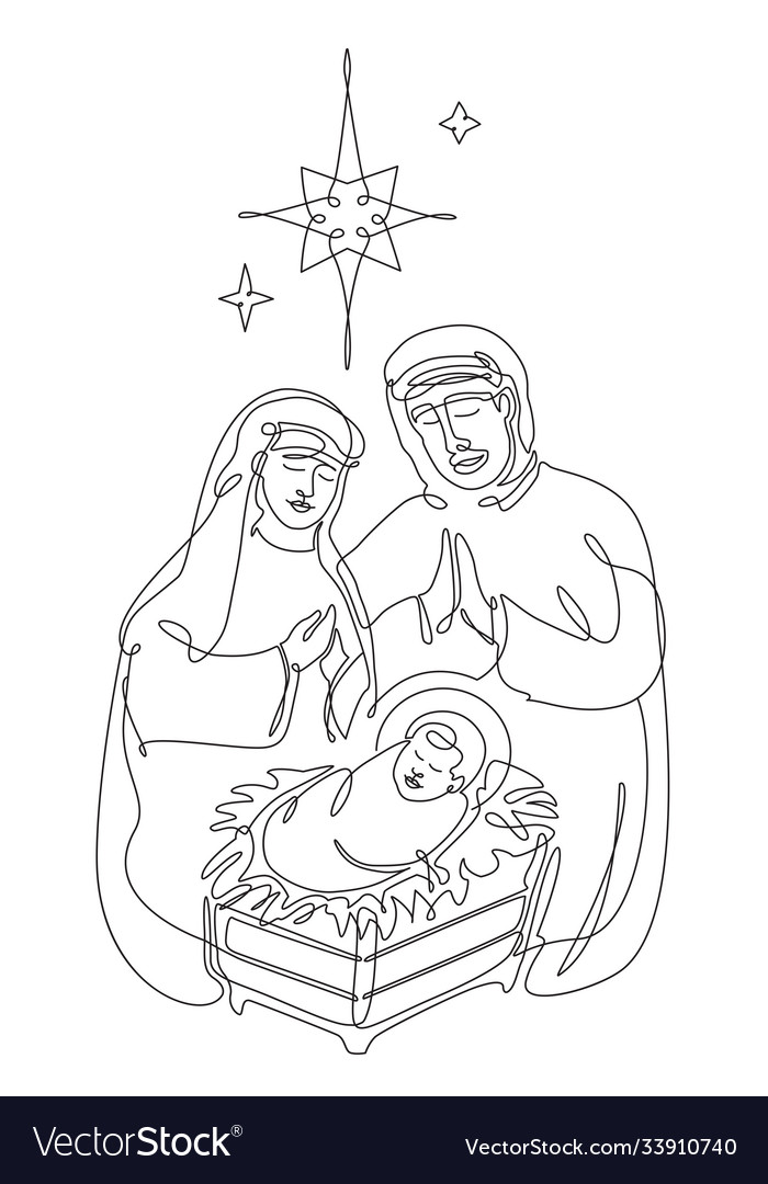 Continuous line drawing birth jesus Royalty Free Vector