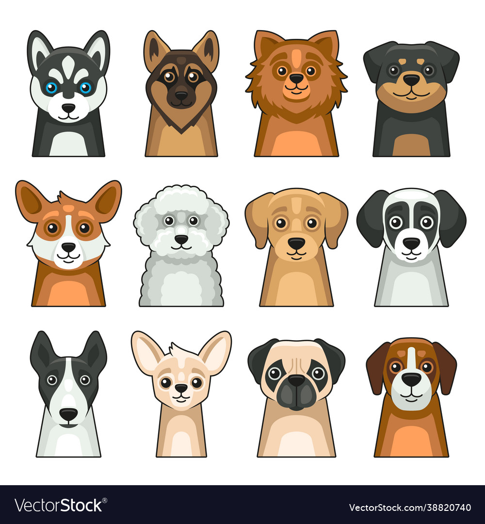 Dog face icon set cute cartoon style Royalty Free Vector