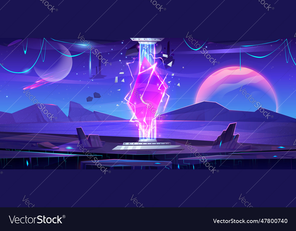 Fantasy planet space landscape with magic portal Vector Image