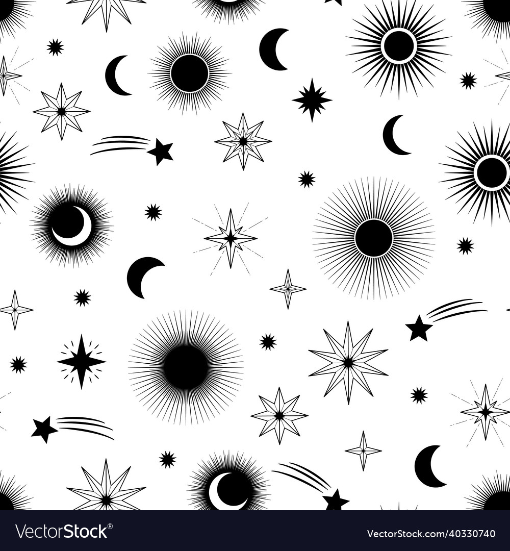 Hand drawn seamless pattern of different sun moon Vector Image