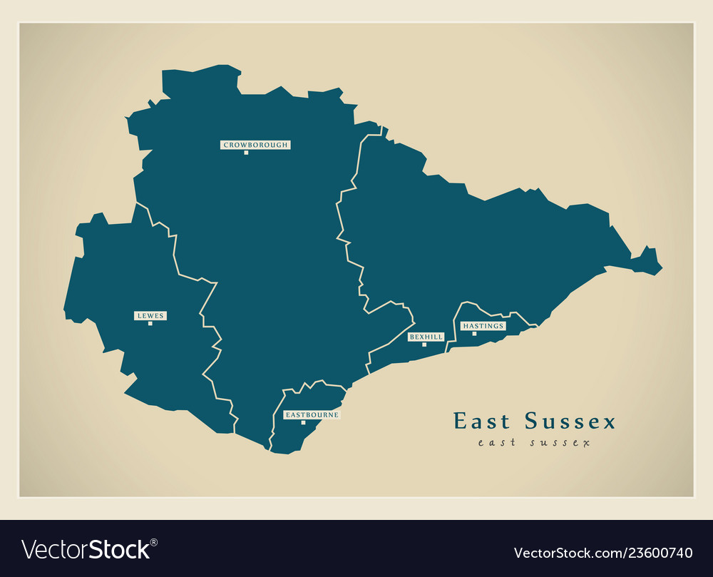 Modern map - east sussex county with districts uk Vector Image