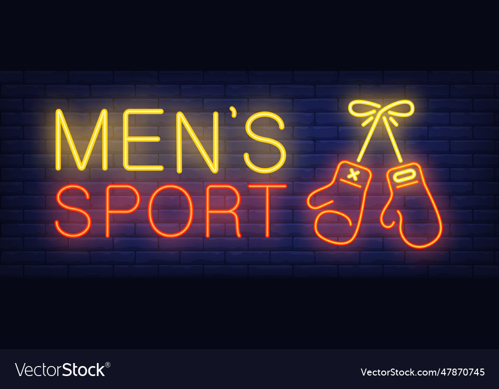 Men sport neon text with hanging boxing gloves Vector Image