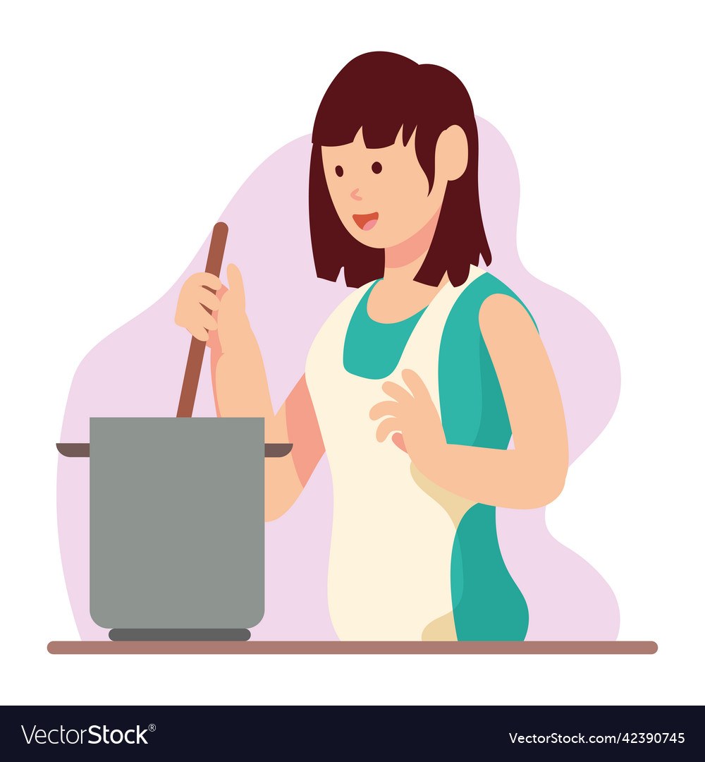 Woman cooking with pot Royalty Free Vector Image