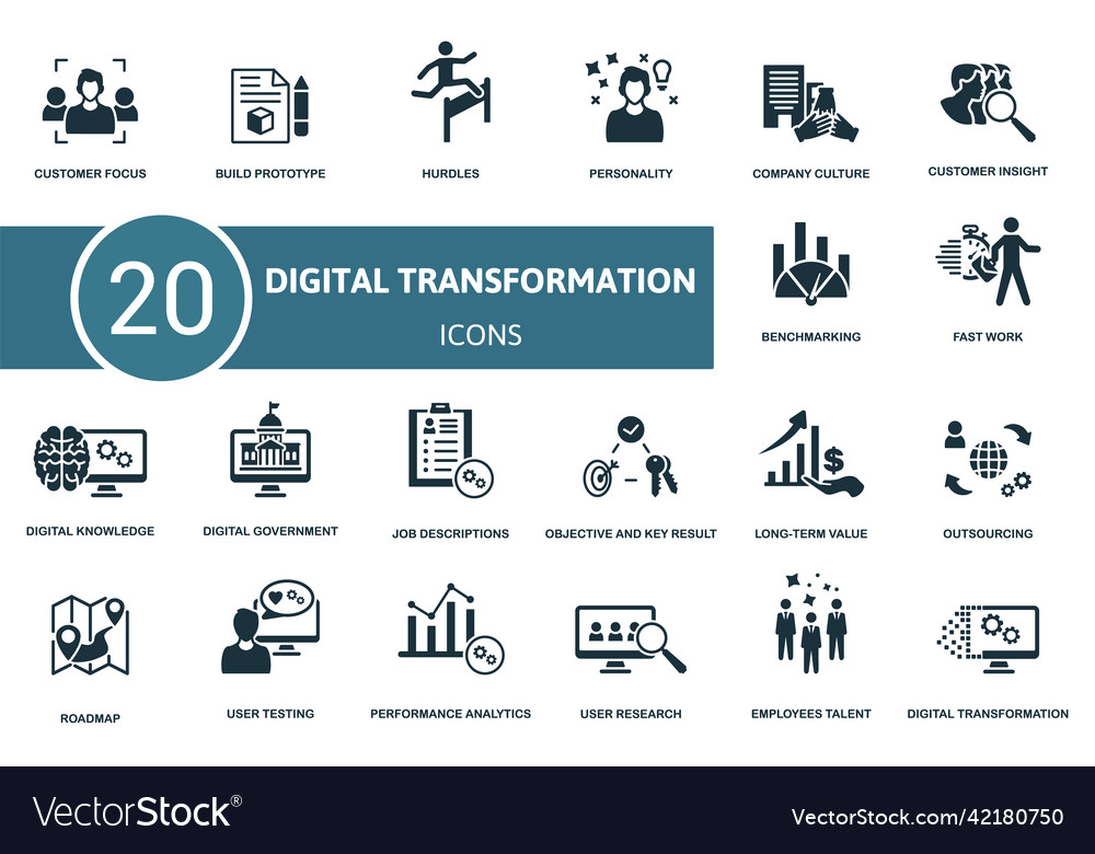 Digital transformation set icon contains Vector Image