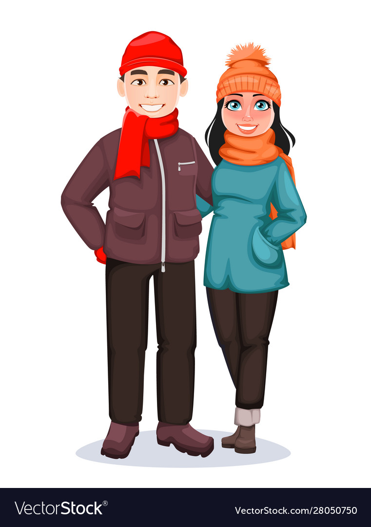 Man and woman greeting card for winter holidays Vector Image