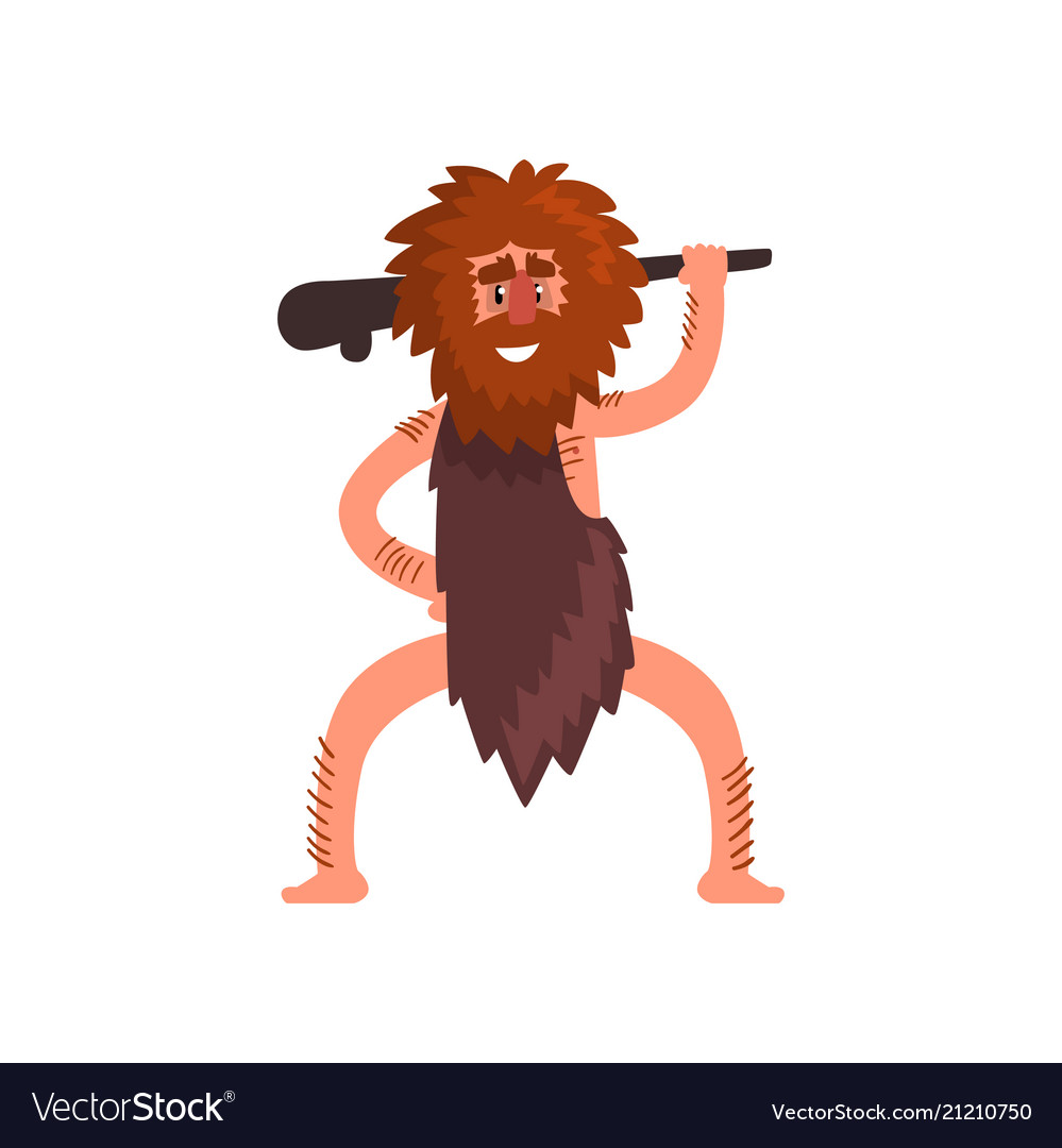 Primitive Caveman With Wooden Club Stone Age Vector Image