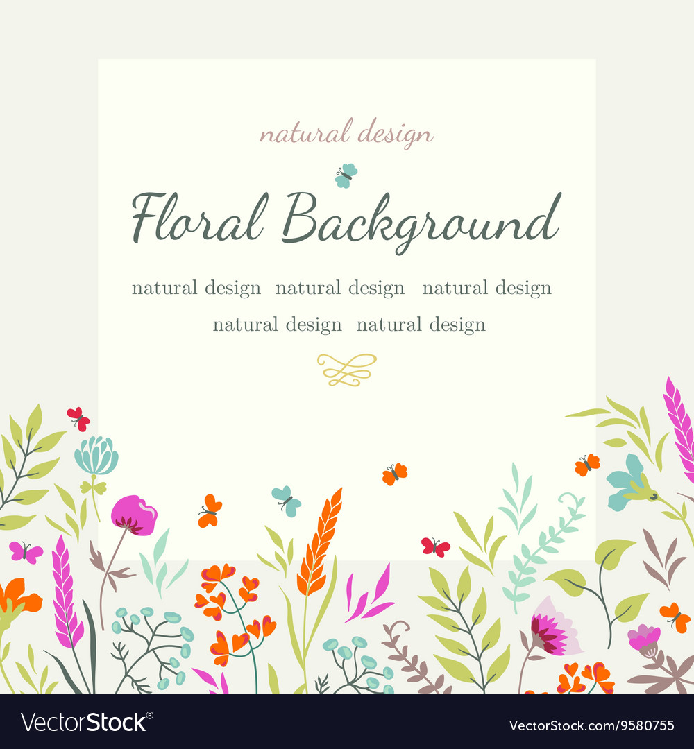 Cute Summer Card With Colored Flowers And Herbs Vector Image