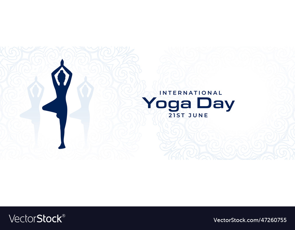 Elegant international yoga day white banner Vector Image