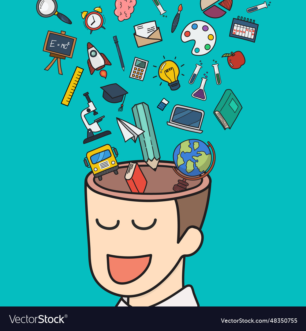 Human head with education doodle icons Royalty Free Vector