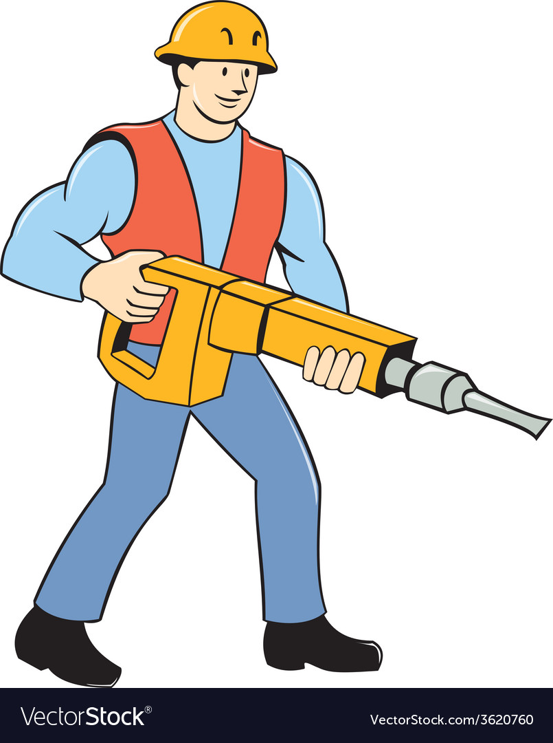 Construction Worker Holding Jackhammer Cartoon Vector Image