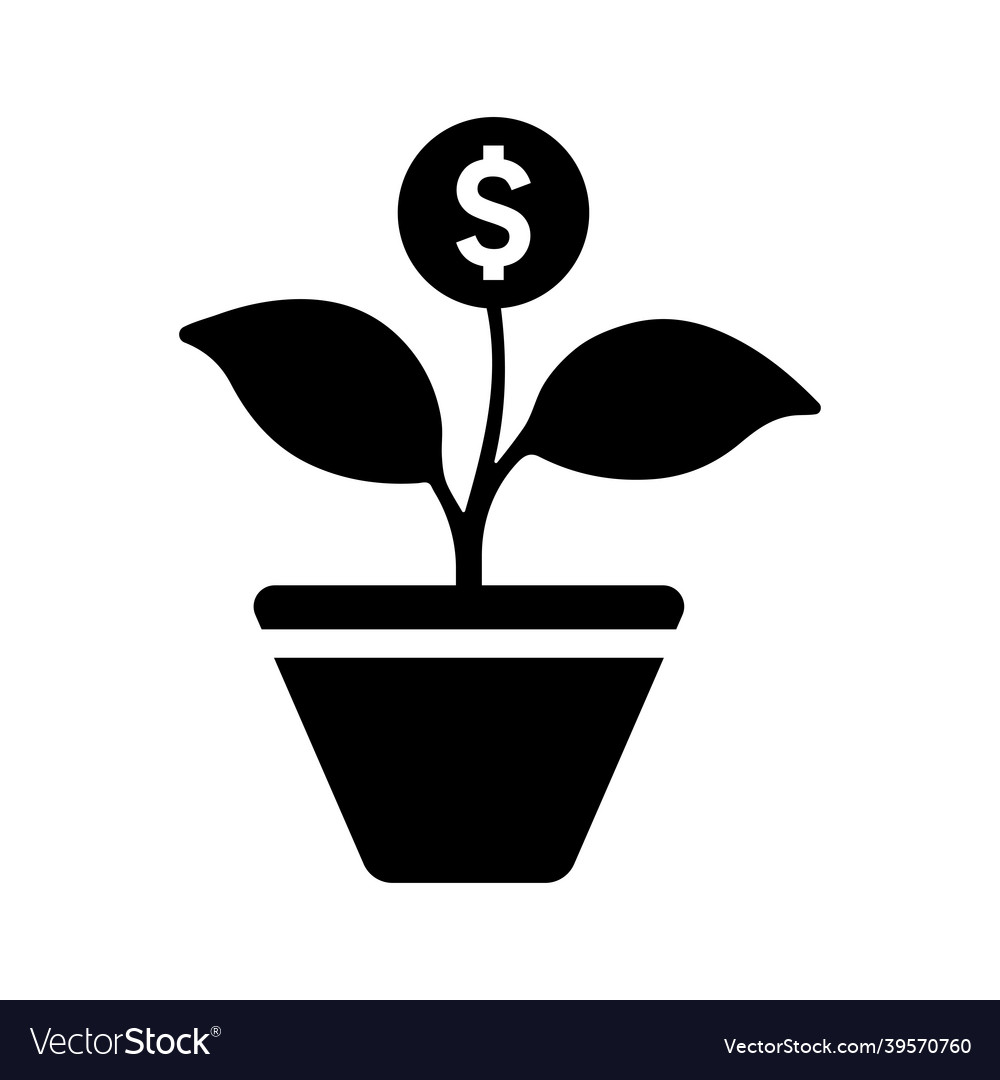 Money tree grow icon black graphics Royalty Free Vector