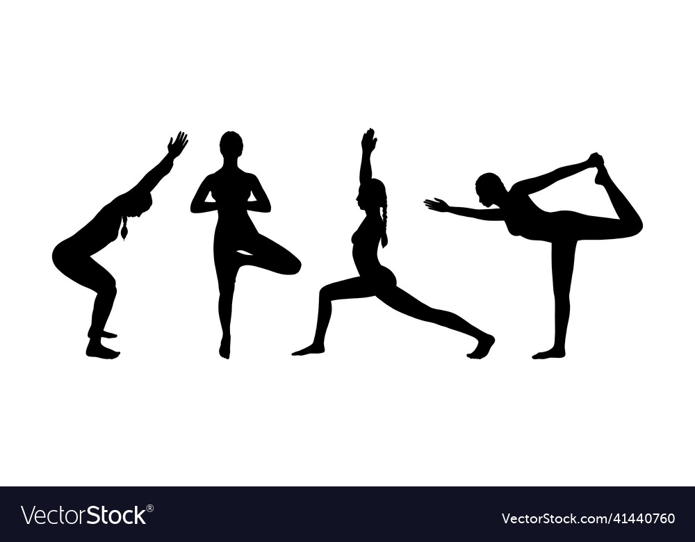 Yoga asana set of female silhouettes Royalty Free Vector